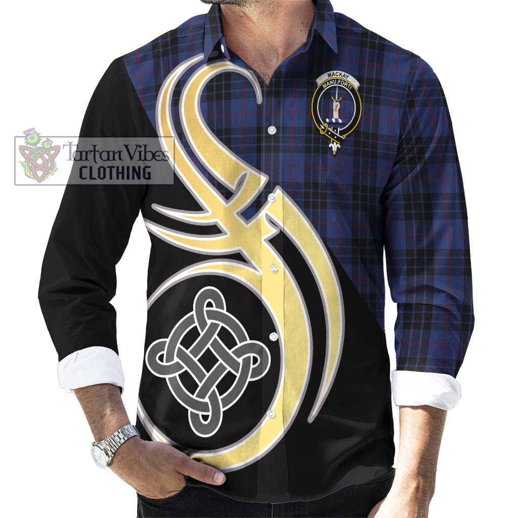 Tartan Vibes Clothing MacKay Blue #02 Tartan Long Sleeve Button Shirt with Family Crest and Celtic Symbol Style