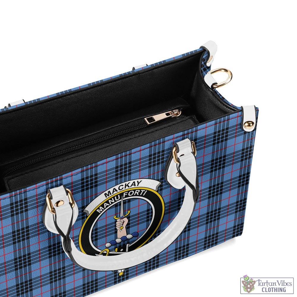 Tartan Vibes Clothing MacKay Blue Tartan Luxury Leather Handbags with Family Crest