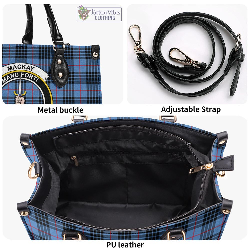 Tartan Vibes Clothing MacKay Blue Tartan Luxury Leather Handbags with Family Crest