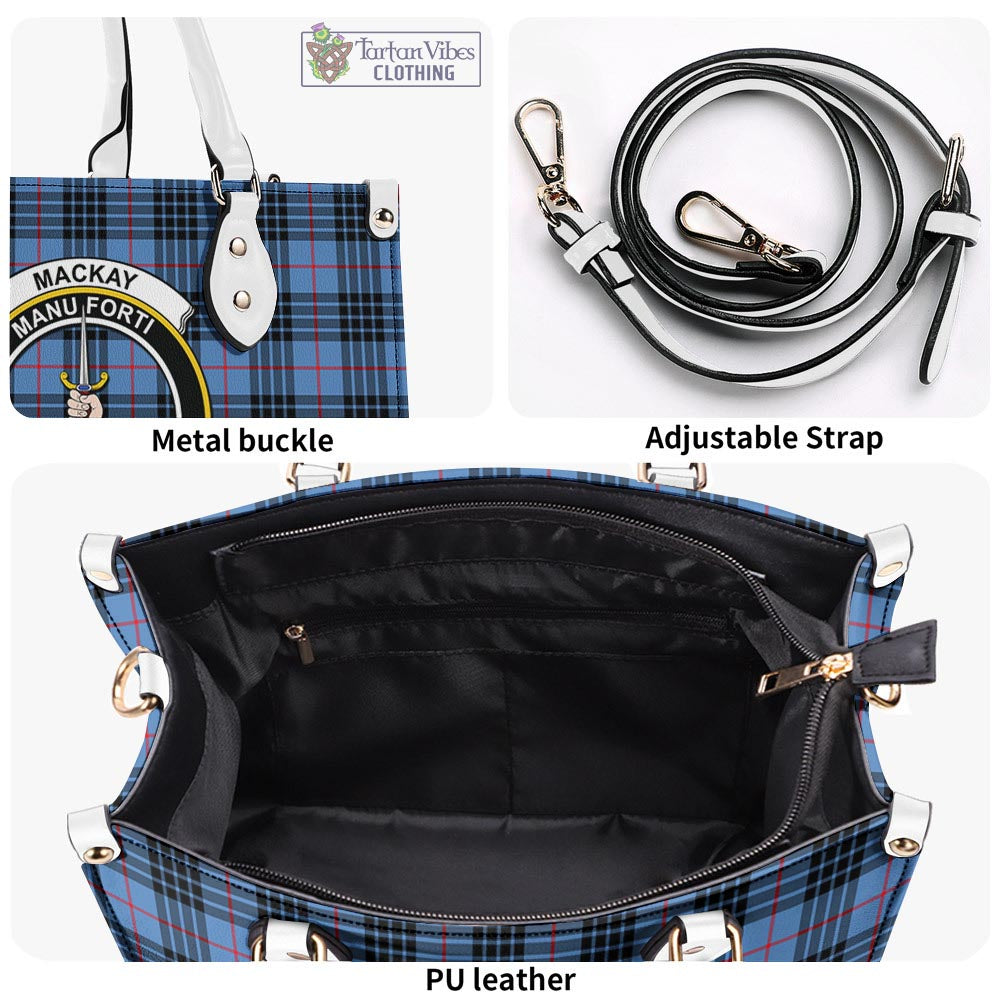 Tartan Vibes Clothing MacKay Blue Tartan Luxury Leather Handbags with Family Crest