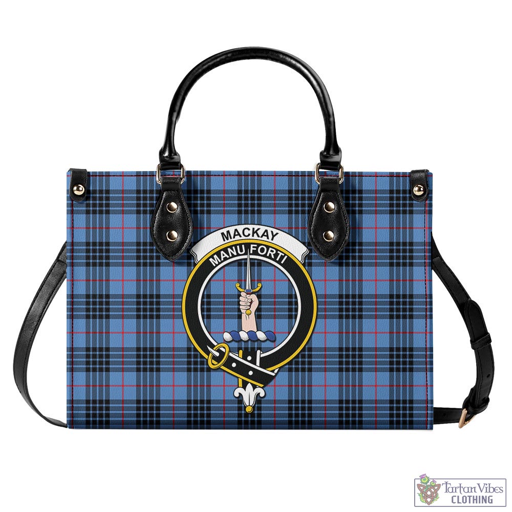 Tartan Vibes Clothing MacKay Blue Tartan Luxury Leather Handbags with Family Crest