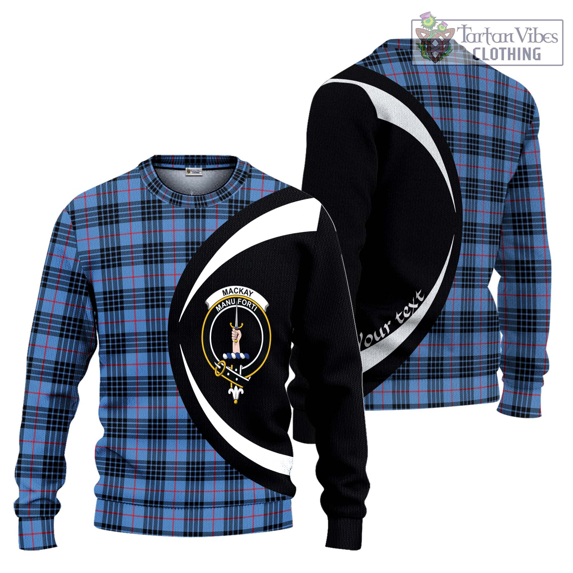 MacKay Blue Tartan Knitted Sweater with Family Crest Circle Style Unisex - Tartan Vibes Clothing