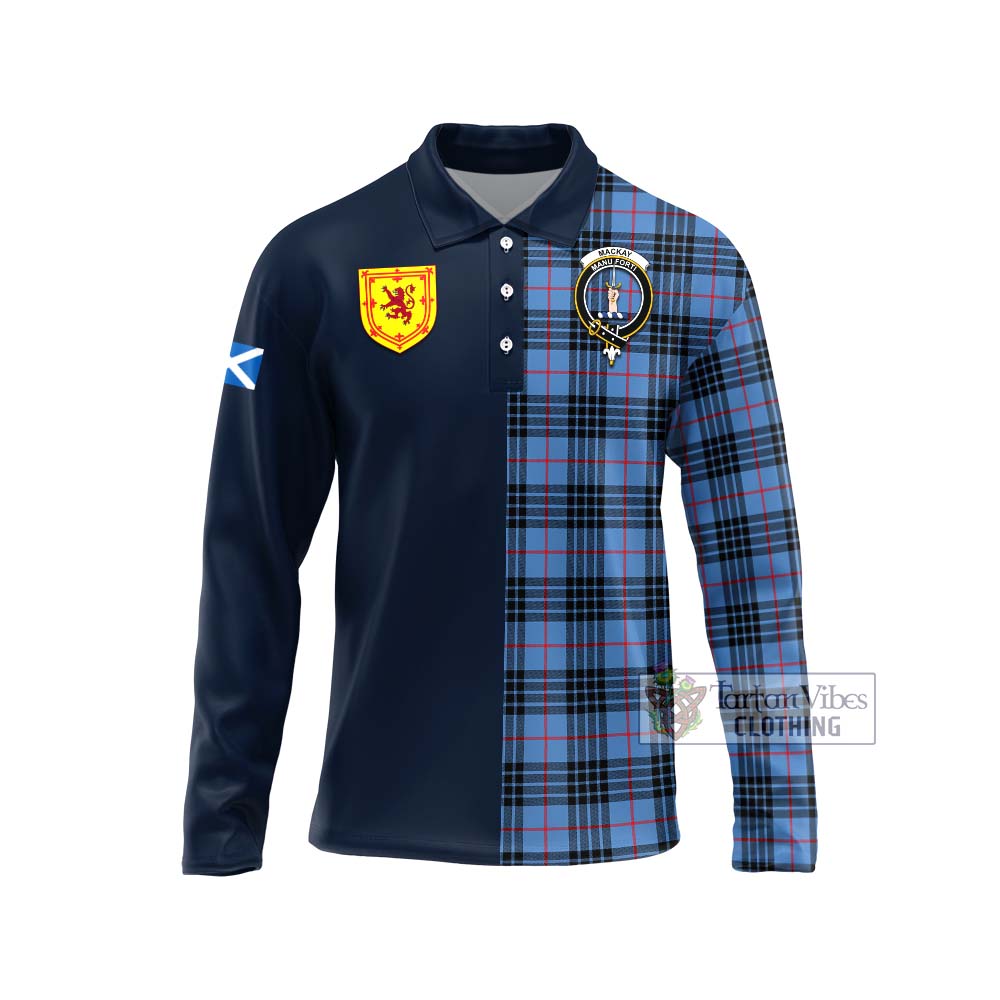 Tartan Vibes Clothing MacKay Blue Tartan Long Sleeve Polo Shirt with Scottish Lion Royal Arm Half Style