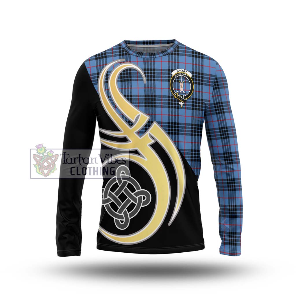 MacKay Blue Tartan Long Sleeve T-Shirt with Family Crest and Celtic Symbol Style Unisex - Tartan Vibes Clothing