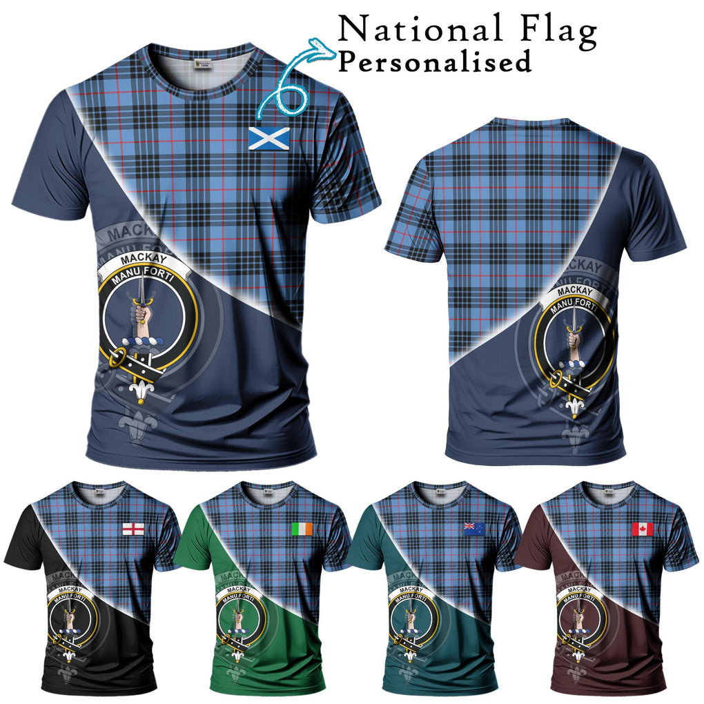 MacKay Blue Tartan T-Shirt with Personalised National Flag and Family Crest Half Style Kid's Shirt - Tartanvibesclothing Shop