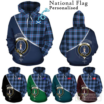 MacKay Blue Tartan Hoodie with Personalised National Flag and Family Crest Half Style