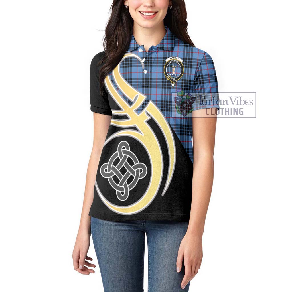 MacKay Blue Tartan Women's Polo Shirt with Family Crest and Celtic Symbol Style Women - Tartan Vibes Clothing