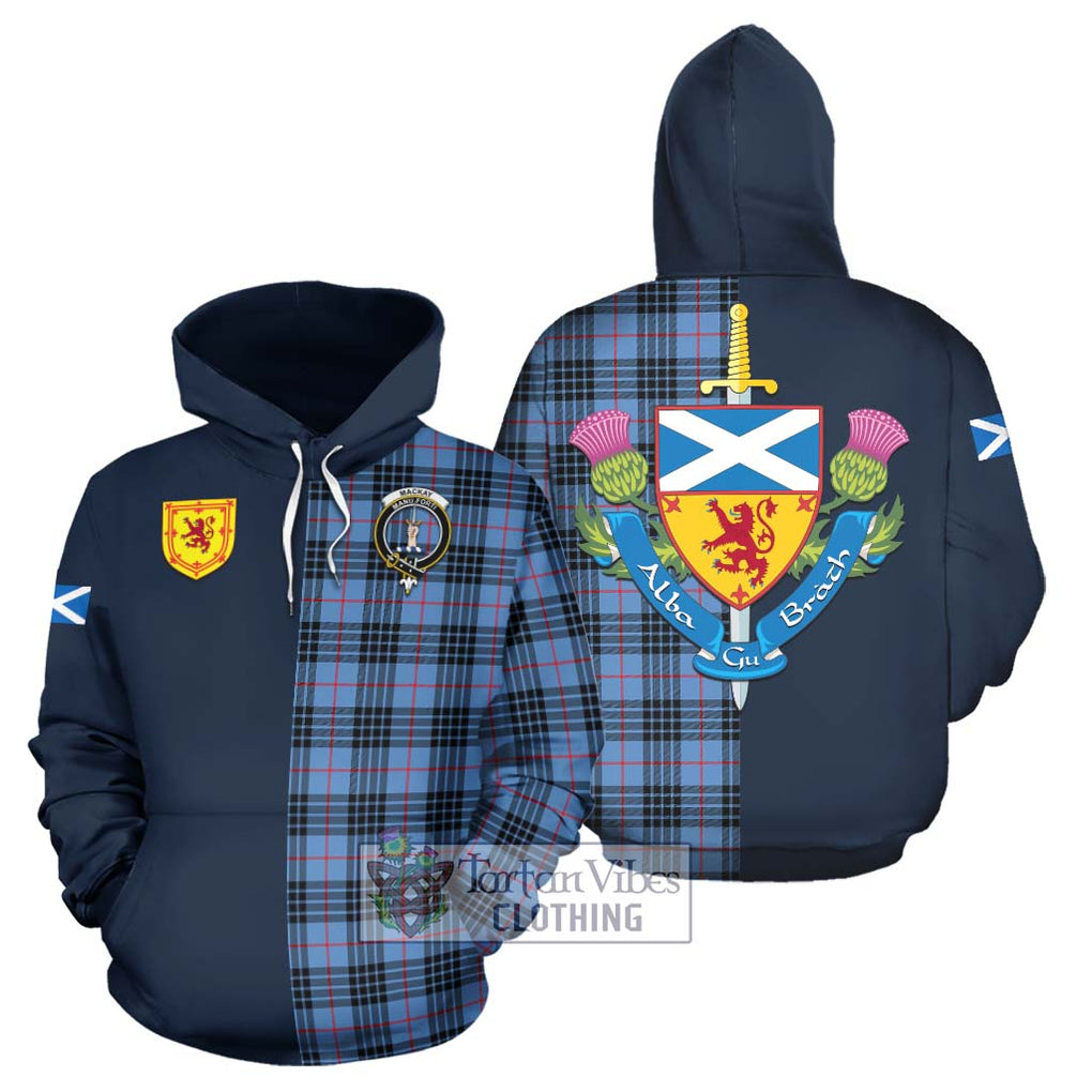 Tartan Vibes Clothing MacKay Blue Tartan Hoodie with Scottish Lion Royal Arm Half Style