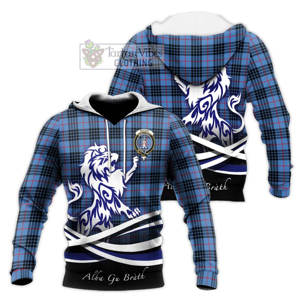 MacKay Blue Tartan Knitted Hoodie with Alba Gu Brath Regal Lion Emblem Unisex Knitted Pullover Hoodie - Tartanvibesclothing Shop