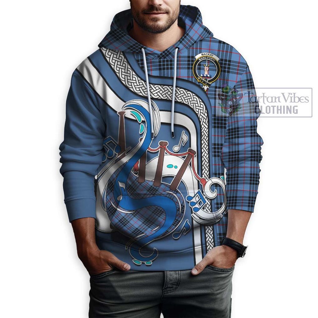 MacKay Blue Tartan Hoodie with Epic Bagpipe Style Zip Hoodie - Tartanvibesclothing Shop