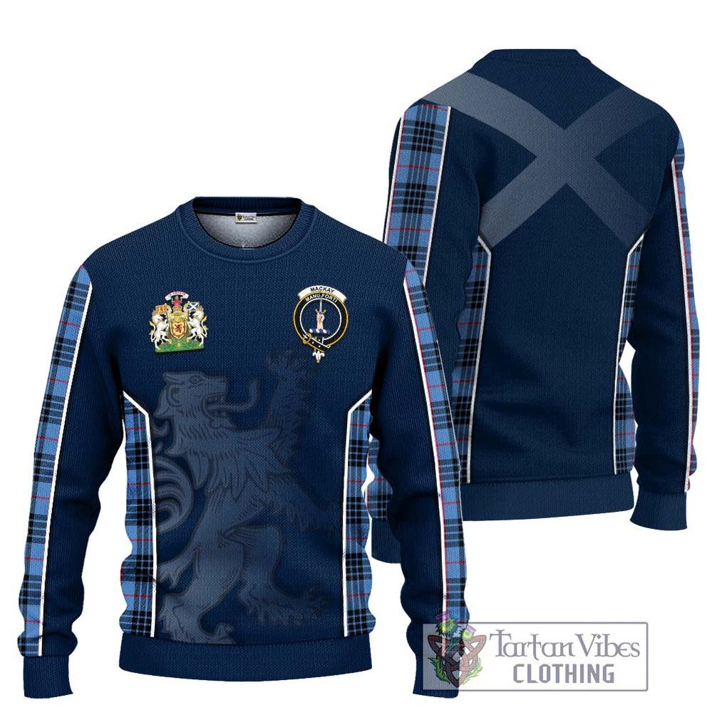 MacKay Blue Tartan Knitted Sweater with Family Crest and Lion Rampant Vibes Sport Style Unisex - Tartan Vibes Clothing