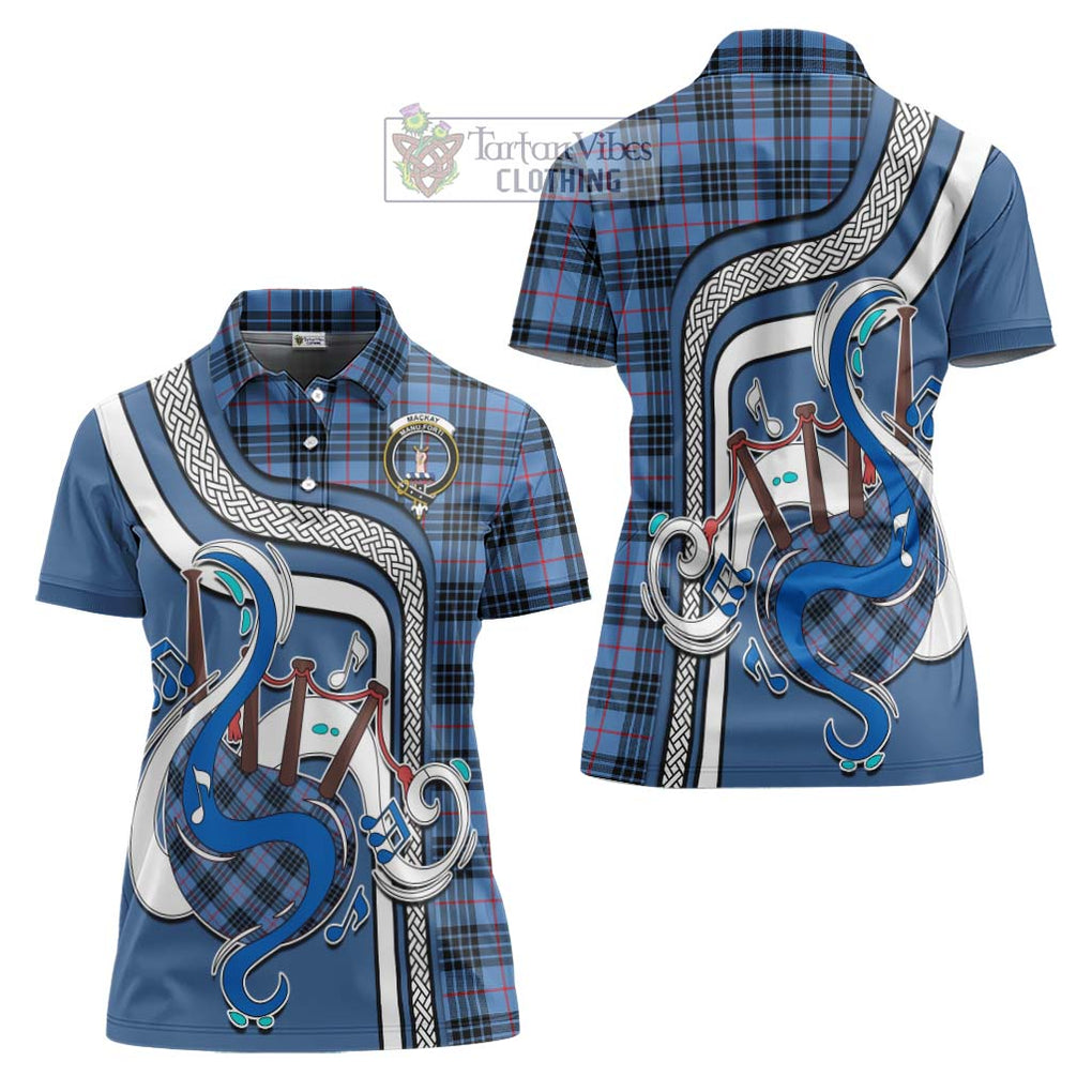 MacKay Blue Tartan Women's Polo Shirt with Epic Bagpipe Style Women - Tartanvibesclothing Shop