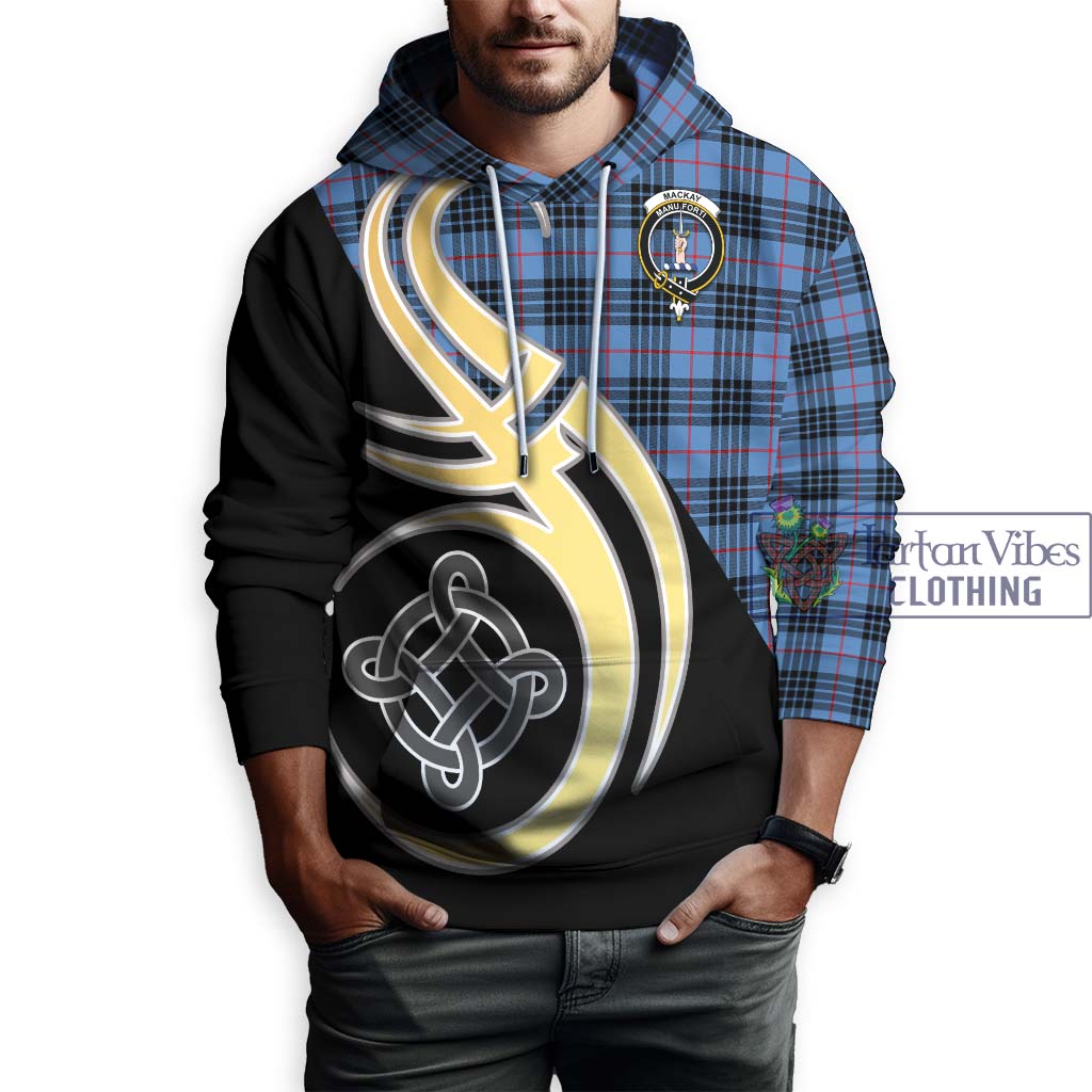 MacKay Blue Tartan Hoodie with Family Crest and Celtic Symbol Style Zip Hoodie - Tartan Vibes Clothing