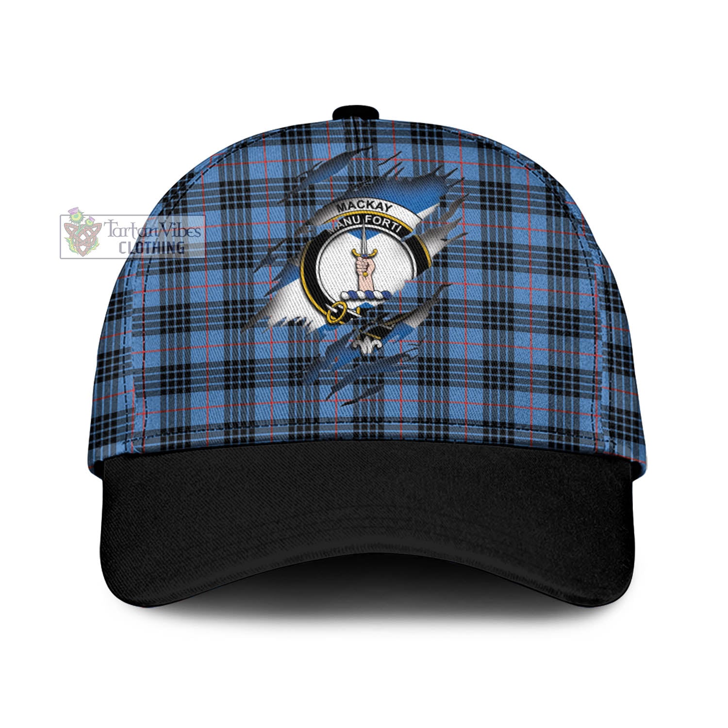 Tartan Vibes Clothing MacKay Blue Tartan Classic Cap with Family Crest In Me Style