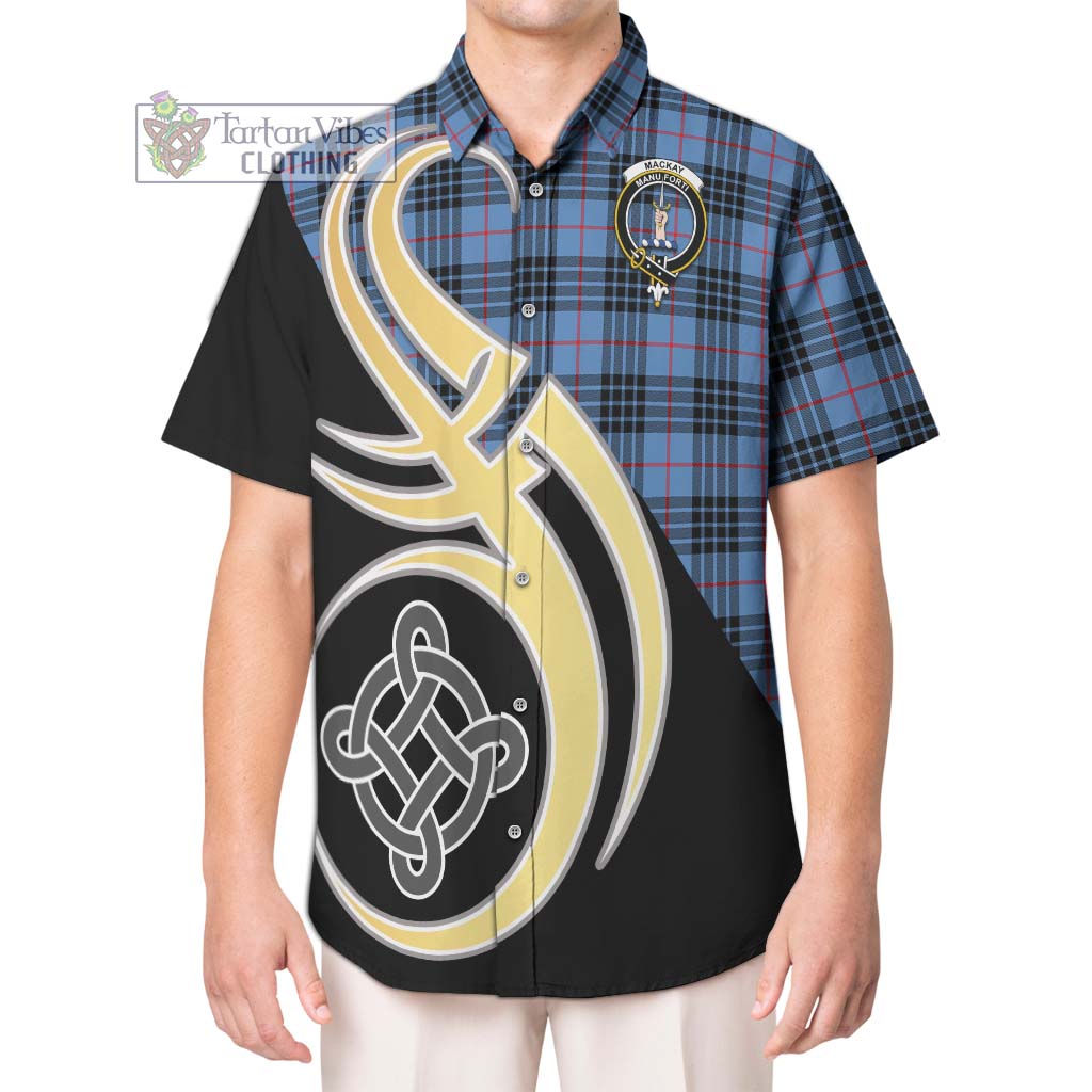 MacKay Blue Tartan Short Sleeve Button Shirt with Family Crest and Celtic Symbol Style Kid - Tartan Vibes Clothing