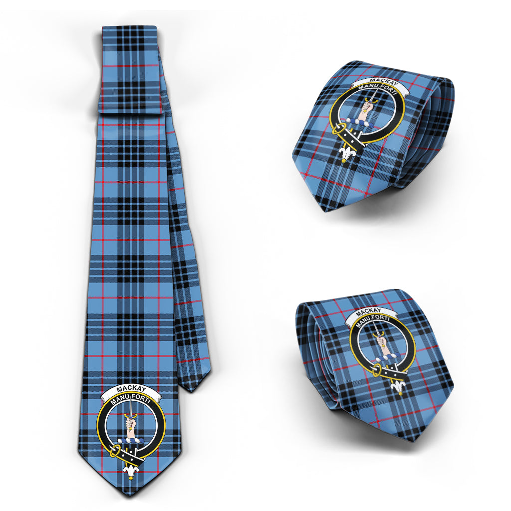 MacKay Blue Tartan Classic Necktie with Family Crest Necktie One Size - Tartan Vibes Clothing