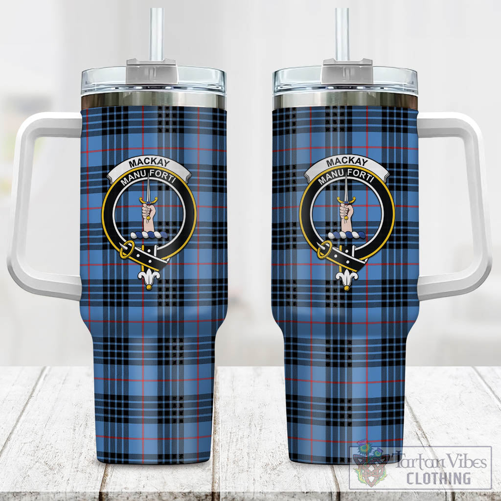 Tartan Vibes Clothing MacKay Blue Tartan and Family Crest Tumbler with Handle