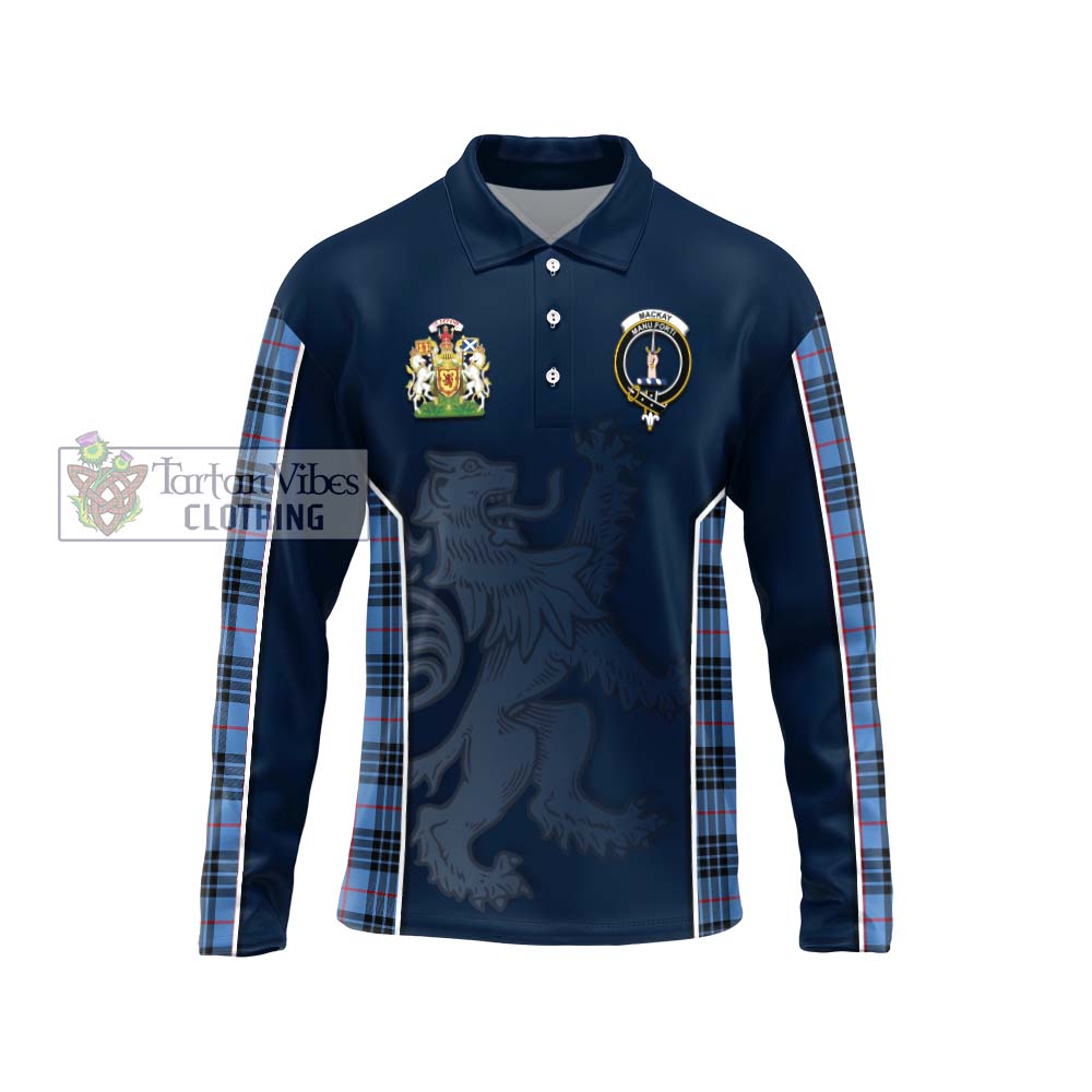 MacKay Blue Tartan Long Sleeve Polo Shirt with Family Crest and Lion Rampant Vibes Sport Style Unisex - Tartan Vibes Clothing