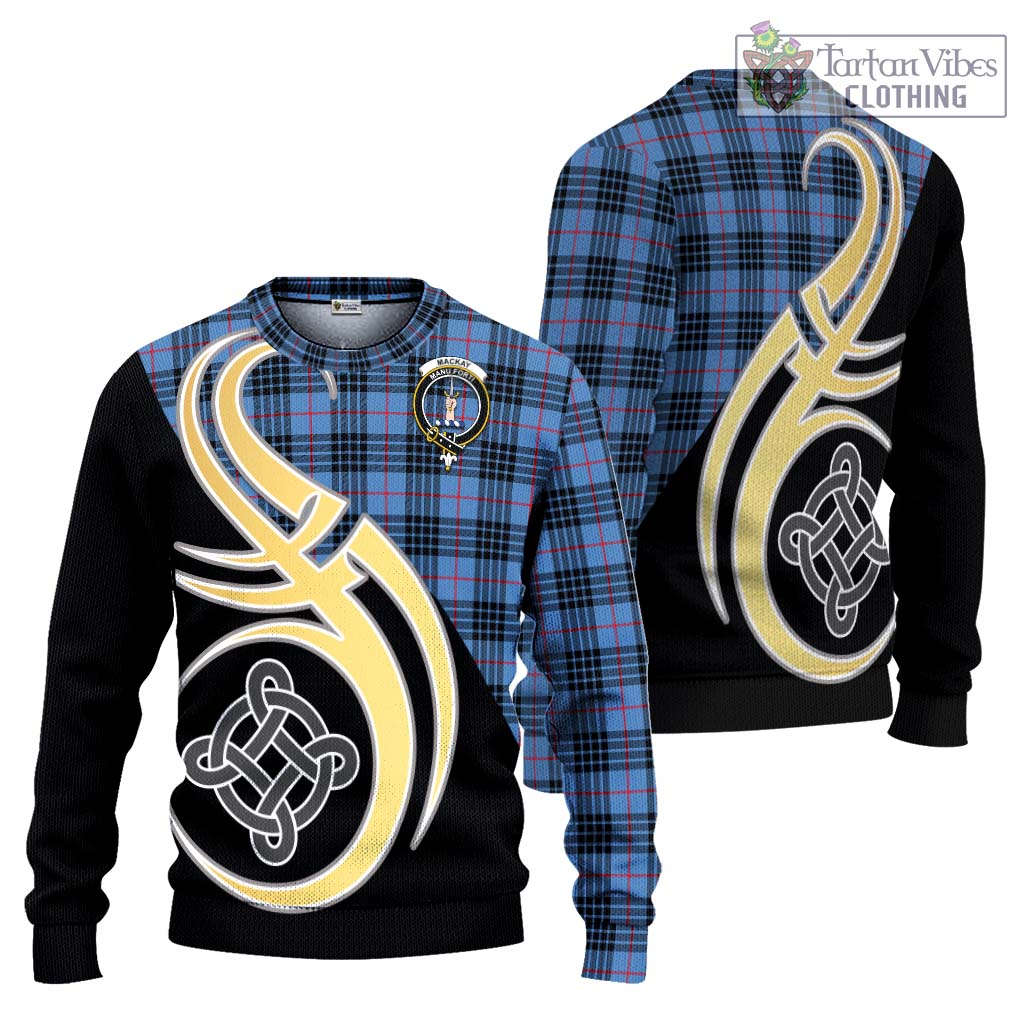 MacKay Blue Tartan Knitted Sweater with Family Crest and Celtic Symbol Style Unisex - Tartan Vibes Clothing