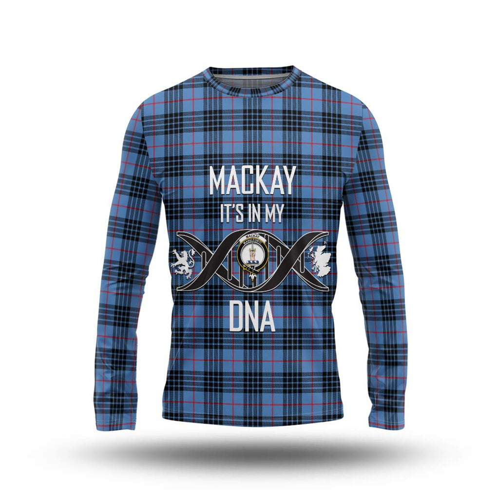 MacKay Blue Tartan Long Sleeve T-Shirt with Family Crest DNA In Me Style Unisex - Tartanvibesclothing Shop