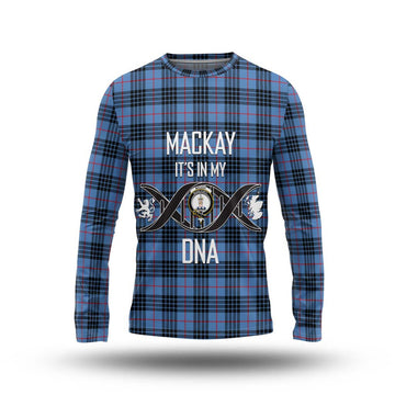 MacKay Blue Tartan Long Sleeve T-Shirt with Family Crest DNA In Me Style