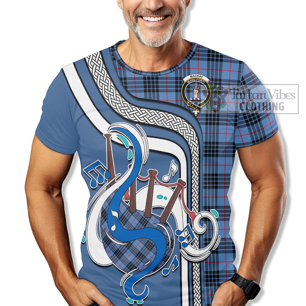 MacKay Blue Tartan T-Shirt with Epic Bagpipe Style Kid's Shirt - Tartanvibesclothing Shop