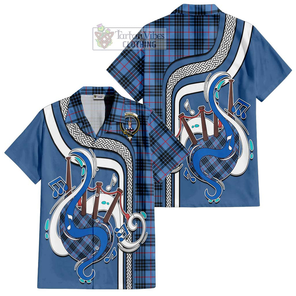 MacKay Blue Tartan Short Sleeve Button Shirt with Epic Bagpipe Style Kid - Tartanvibesclothing Shop