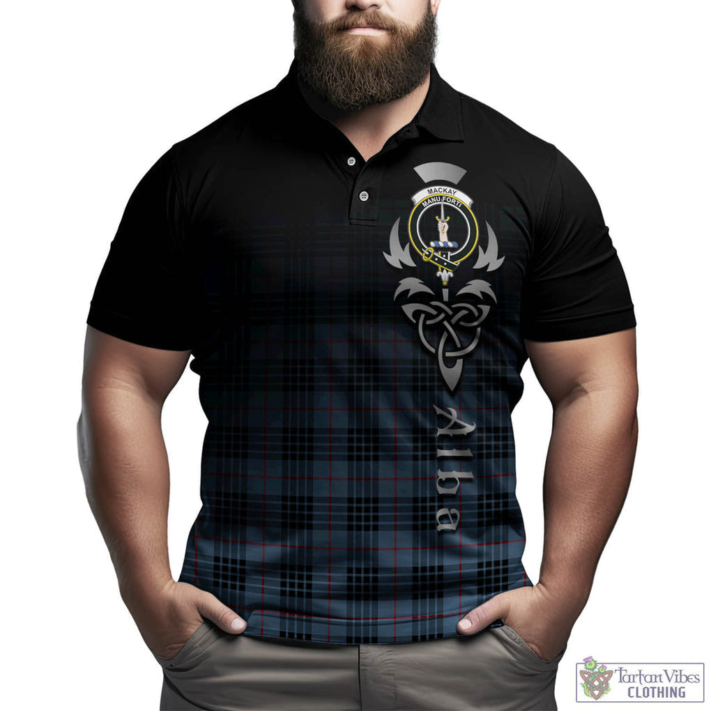 Tartan Vibes Clothing MacKay Blue Tartan Polo Shirt Featuring Alba Gu Brath Family Crest Celtic Inspired