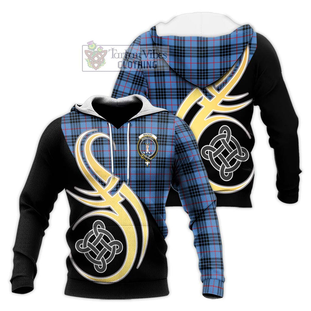 MacKay Blue Tartan Knitted Hoodie with Family Crest and Celtic Symbol Style Unisex Knitted Pullover Hoodie - Tartan Vibes Clothing