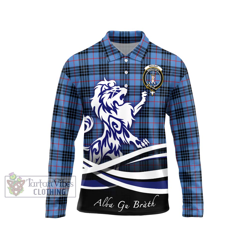 MacKay Blue Tartan Long Sleeve Polo Shirt with Alba Gu Brath Regal Lion Emblem Unisex - Tartanvibesclothing Shop