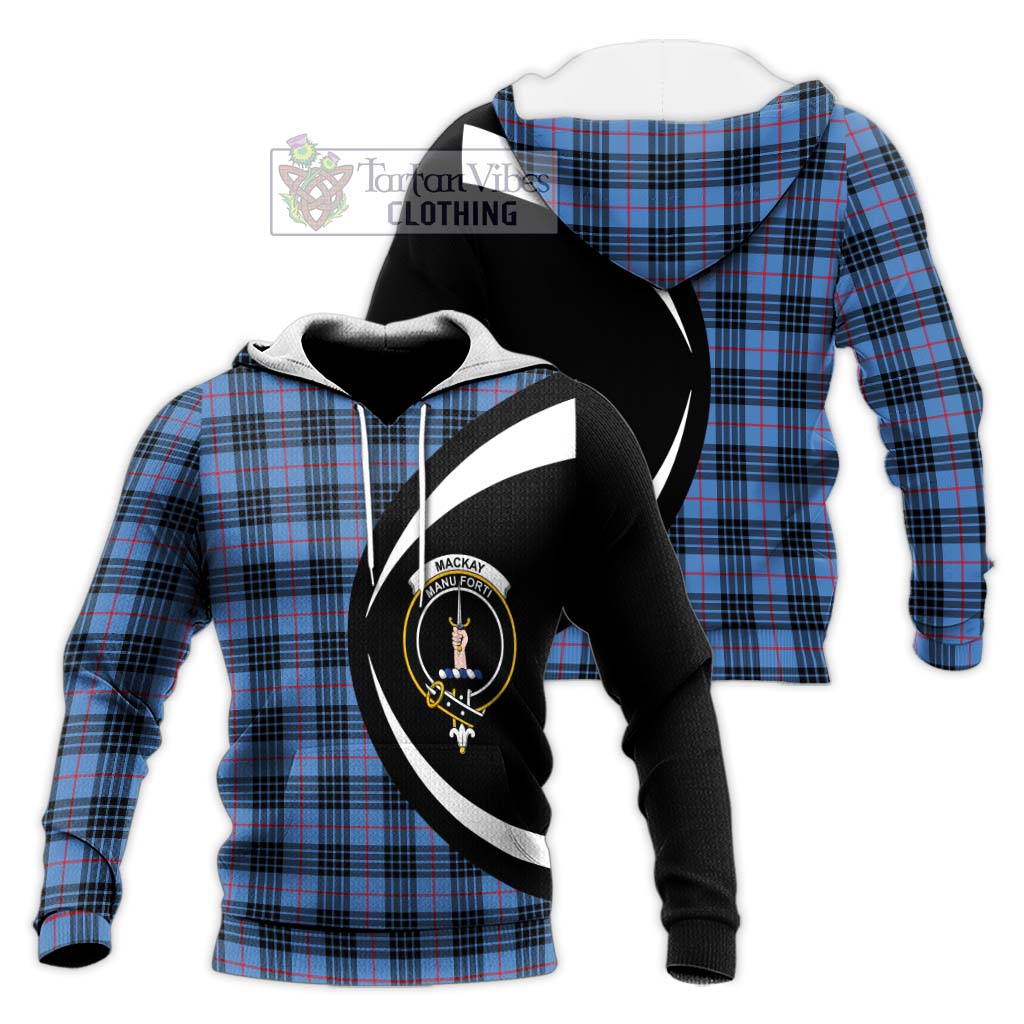 MacKay Blue Tartan Knitted Hoodie with Family Crest Circle Style Unisex Knitted Pullover Hoodie - Tartan Vibes Clothing