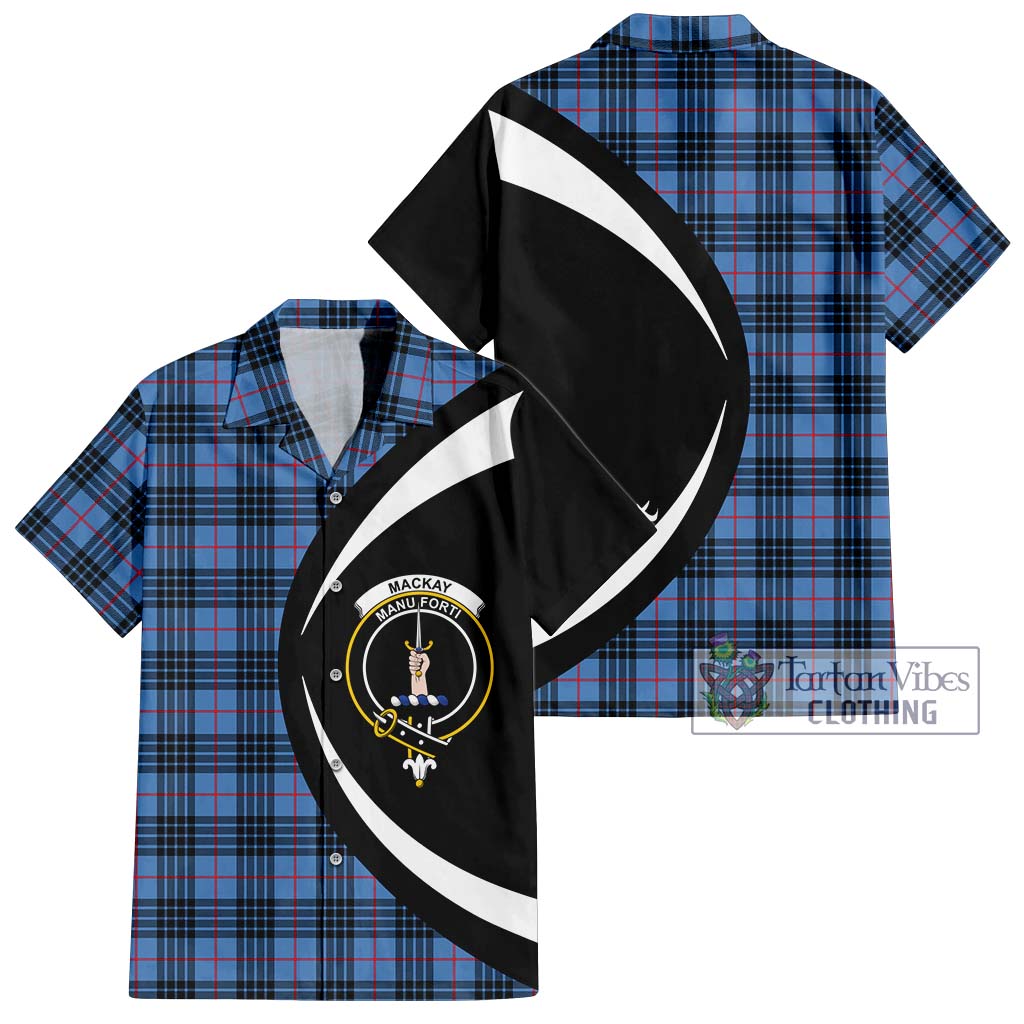 MacKay Blue Tartan Short Sleeve Button Up with Family Crest Circle Style Kid - Tartan Vibes Clothing