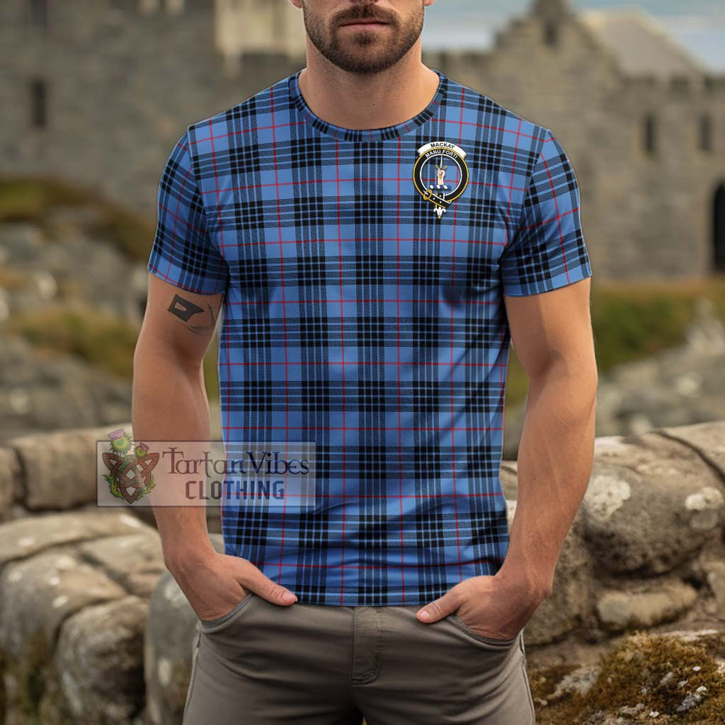 MacKay Blue Tartan Cotton T-Shirt with Family Crest Men's Shirt - Tartanvibesclothing Shop