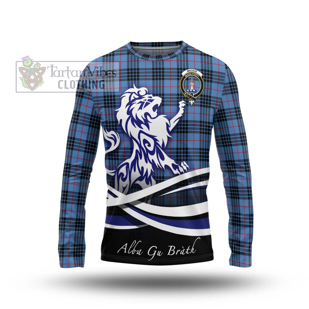 MacKay Blue Tartan Long Sleeve T-Shirt with Alba Gu Brath Regal Lion Emblem Unisex - Tartanvibesclothing Shop