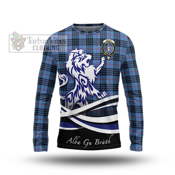 MacKay Blue Tartan Long Sleeve T-Shirt with Alba Gu Brath Regal Lion Emblem