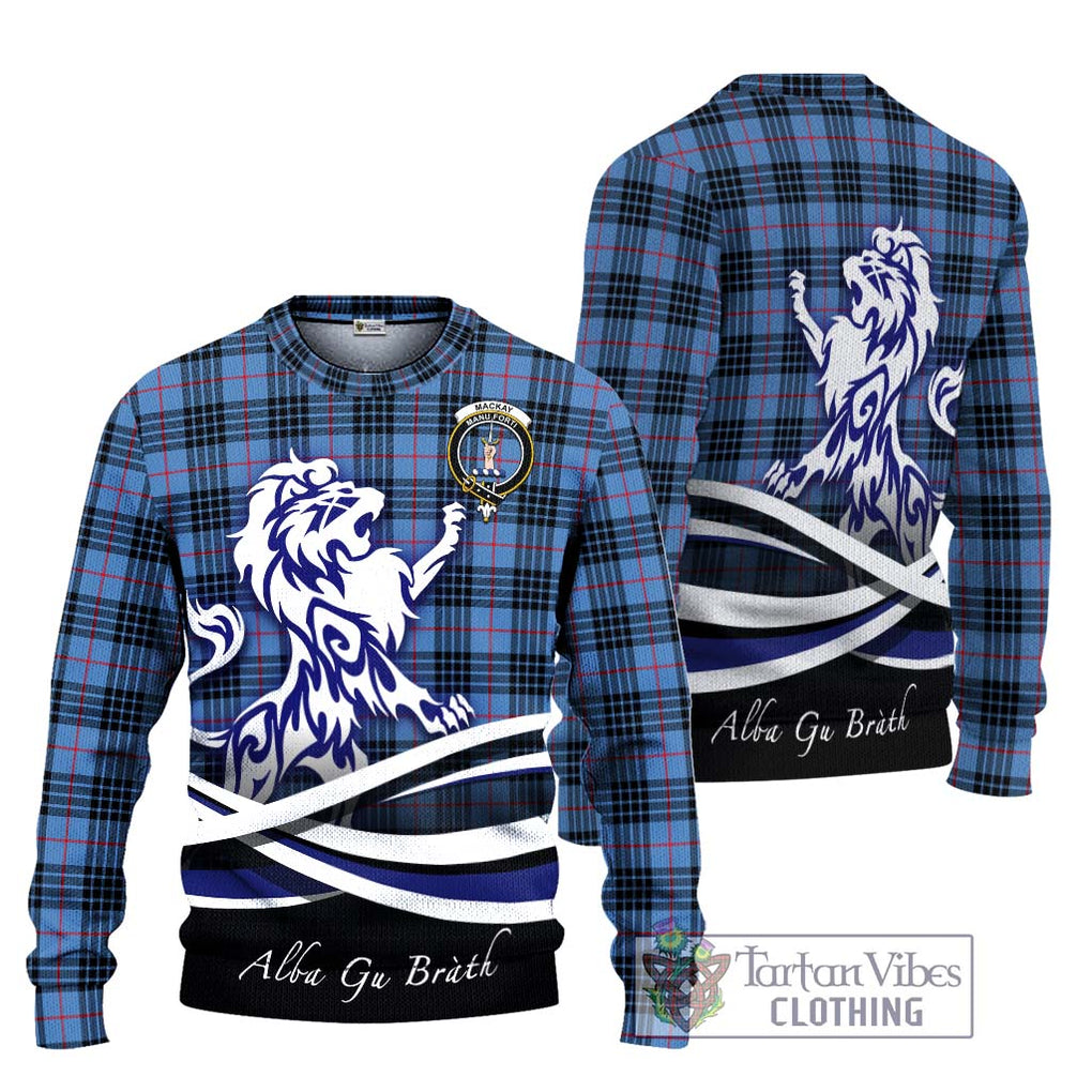 MacKay Blue Tartan Knitted Sweater with Alba Gu Brath Regal Lion Emblem Unisex - Tartanvibesclothing Shop