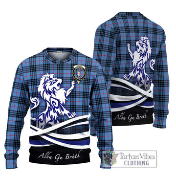 MacKay Blue Tartan Ugly Sweater with Alba Gu Brath Regal Lion Emblem