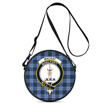 MacKay Blue Tartan Round Satchel Bags with Family Crest