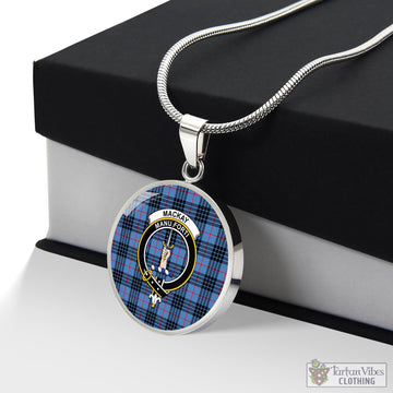 MacKay Blue Tartan Circle Necklace with Family Crest