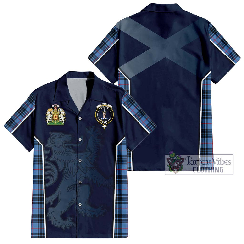 MacKay Blue Tartan Short Sleeve Button Shirt with Family Crest and Lion Rampant Vibes Sport Style Kid - Tartan Vibes Clothing