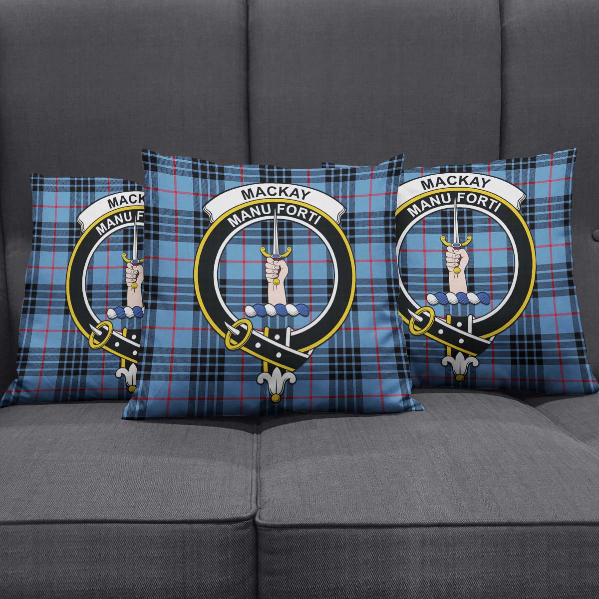 MacKay Blue Tartan Pillow Cover with Family Crest Square Pillow Cover - Tartanvibesclothing