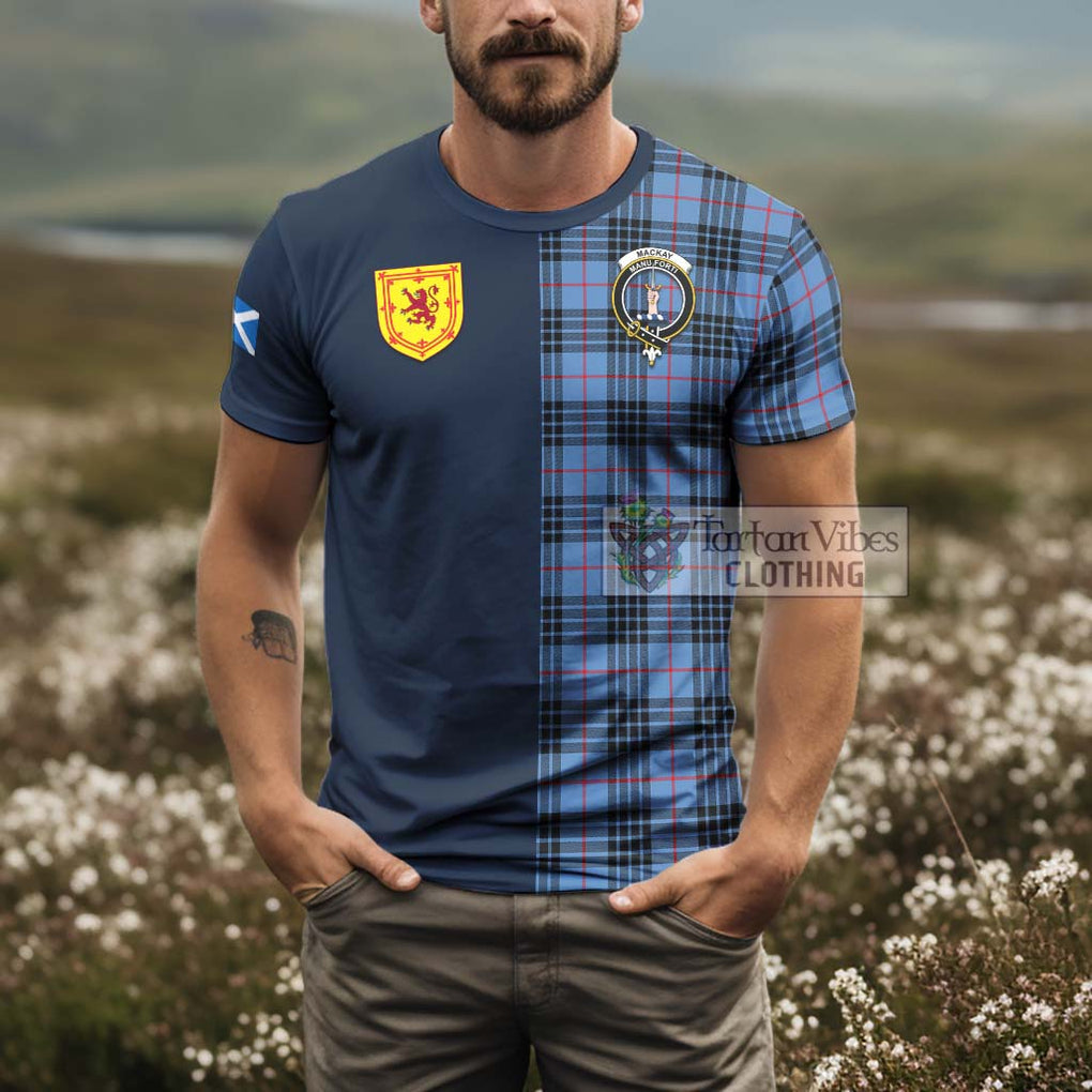 Tartan Vibes Clothing MacKay Blue Tartan T-Shirt Alba with Scottish Lion Royal Arm Half Style