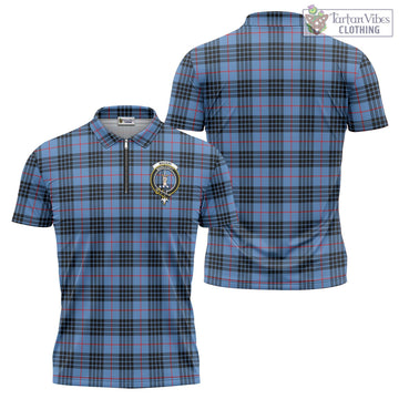 MacKay Blue Tartan Zipper Polo Shirt with Family Crest