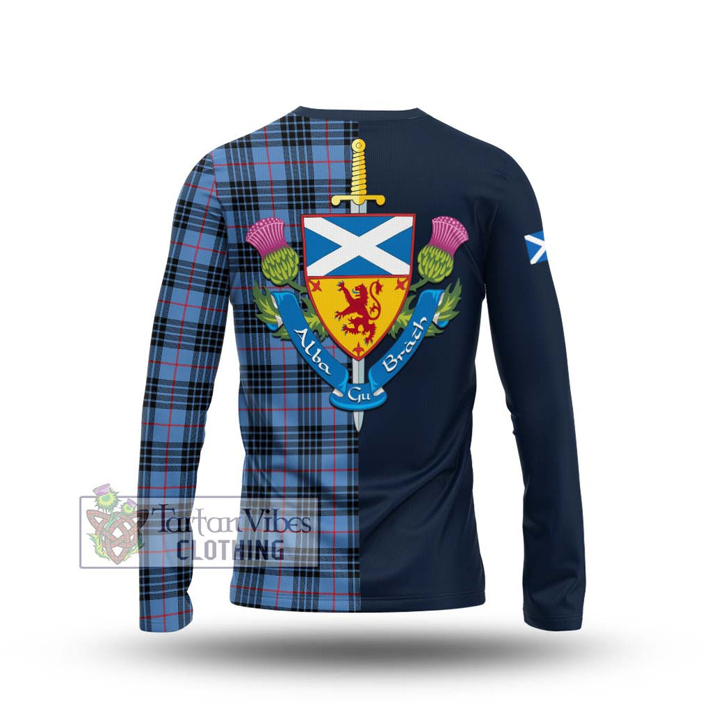 Tartan Vibes Clothing MacKay Blue Tartan Long Sleeve T-Shirt with Scottish Lion Royal Arm Half Style