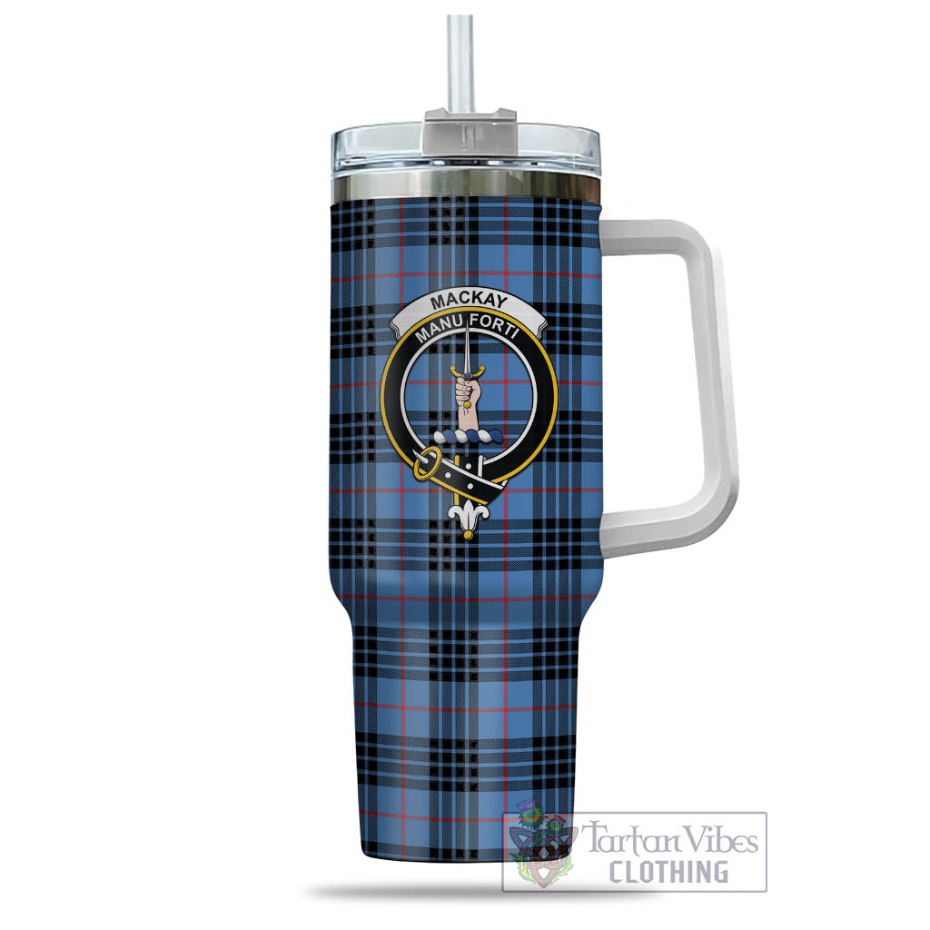 Tartan Vibes Clothing MacKay Blue Tartan and Family Crest Tumbler with Handle