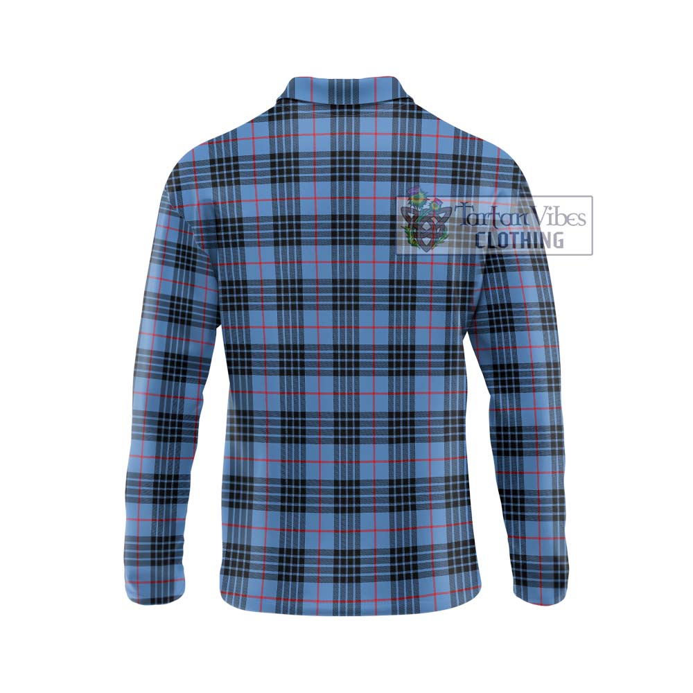 MacKay Blue Tartan Long Sleeve Polo Shirt with Family Crest DNA In Me Style - Tartanvibesclothing Shop