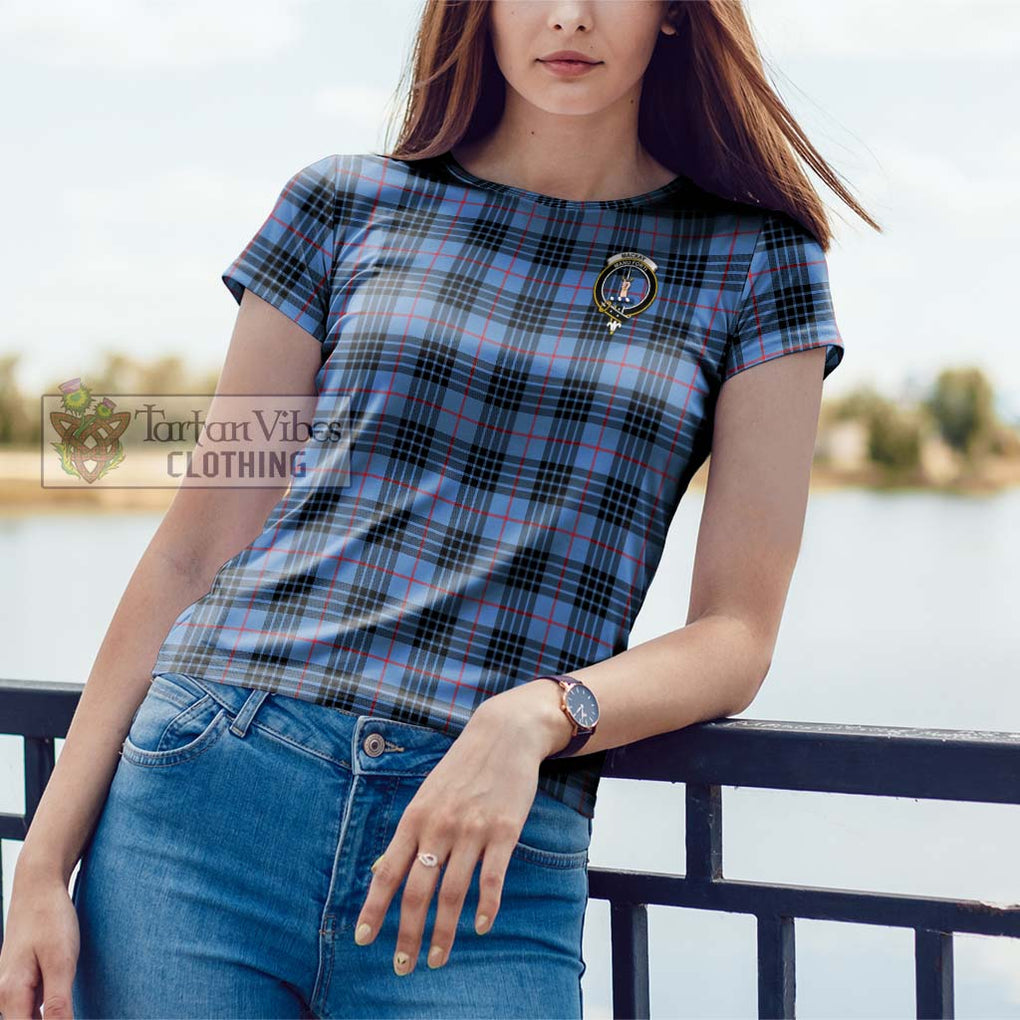 MacKay Blue Tartan Cotton T-Shirt with Family Crest Women's Shirt - Tartanvibesclothing Shop