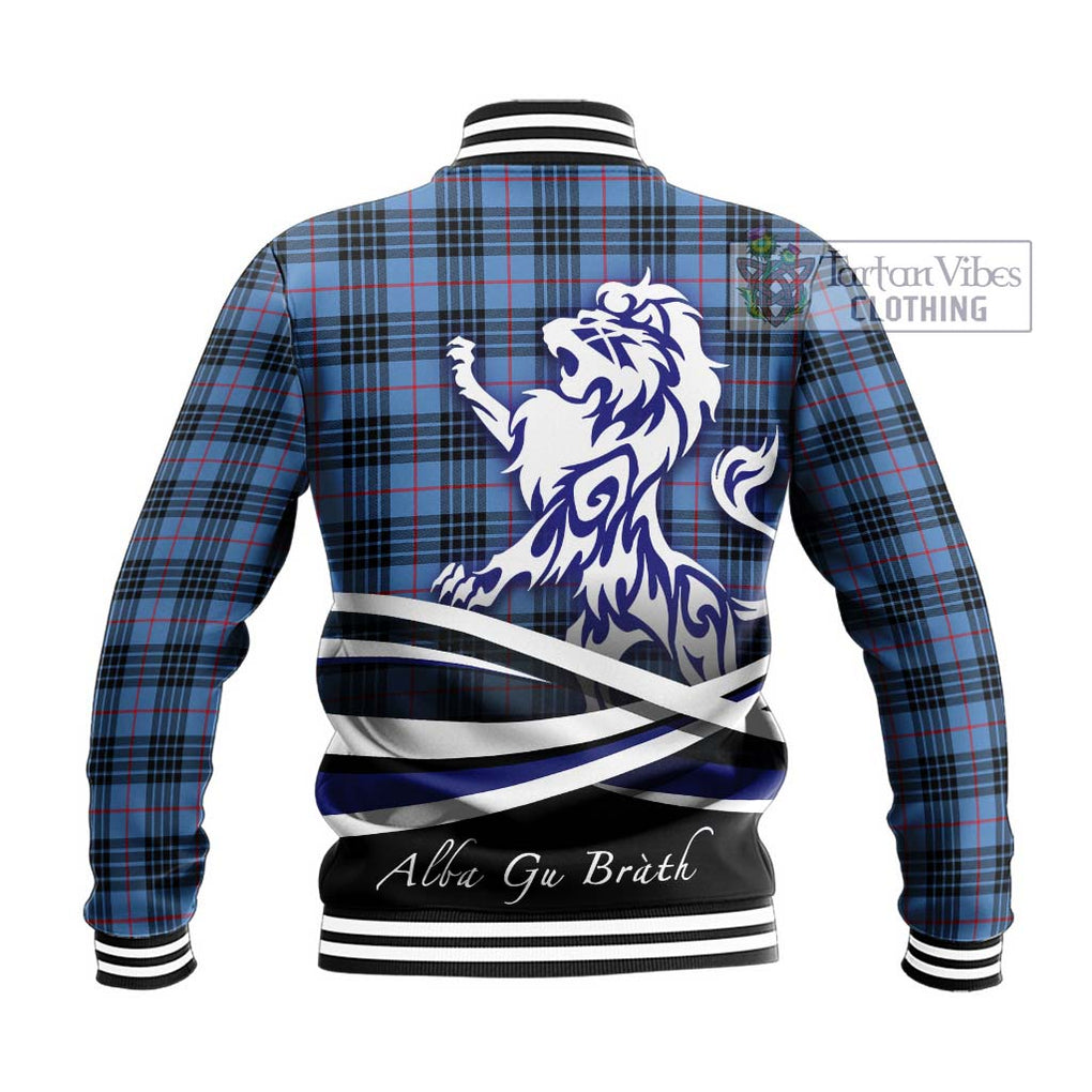 MacKay Blue Tartan Baseball Jacket with Alba Gu Brath Regal Lion Emblem - Tartanvibesclothing Shop