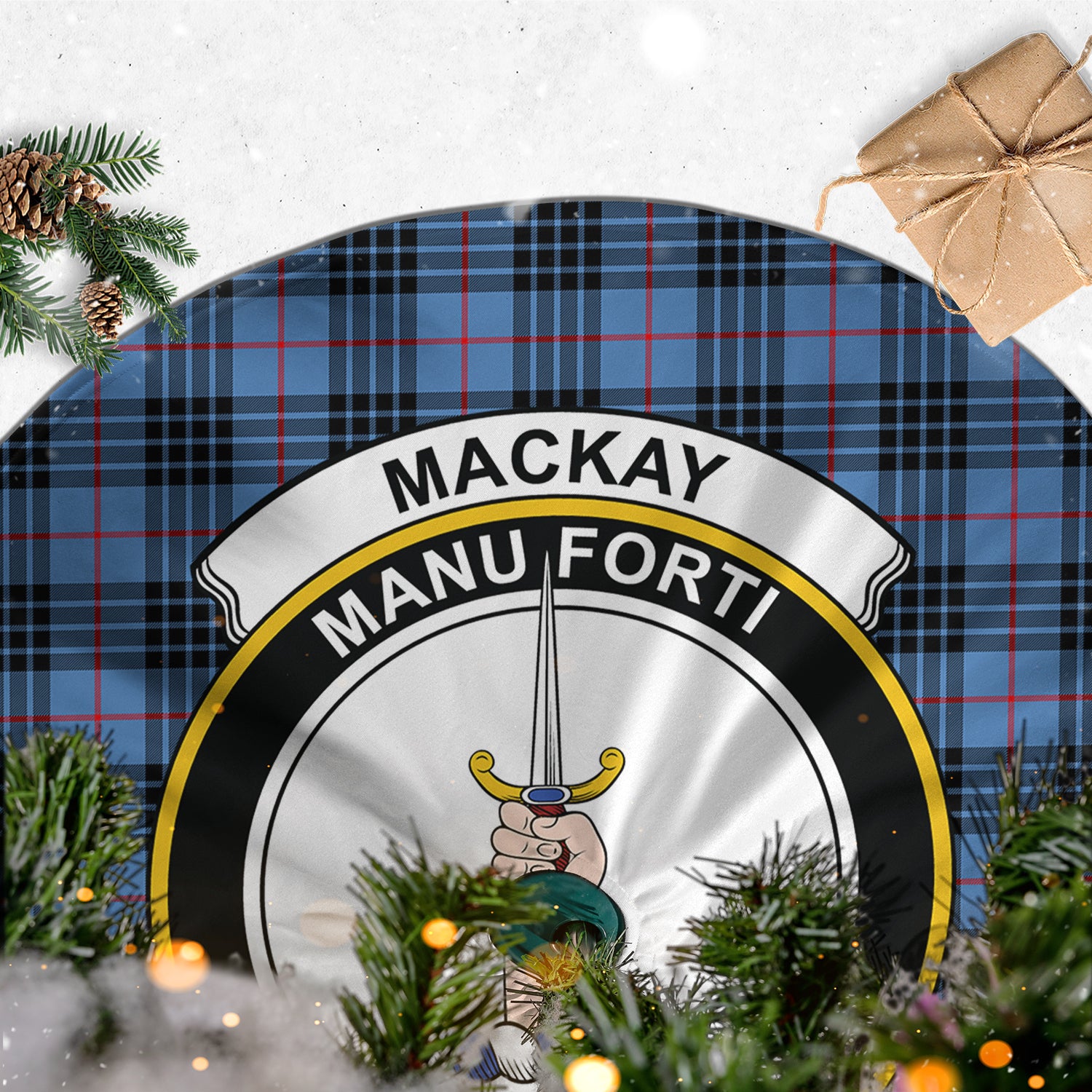 MacKay Blue Tartan Christmas Tree Skirt with Family Crest - Tartanvibesclothing