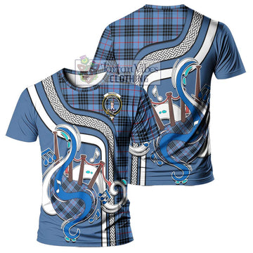 MacKay Blue Tartan T-Shirt with Epic Bagpipe Style